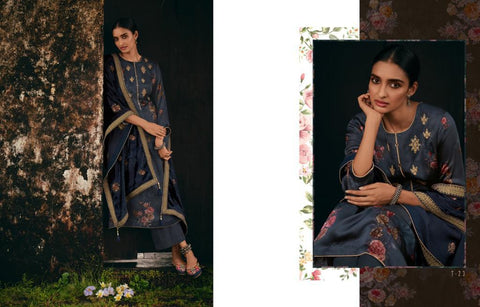 Varsha Presents Tarang Satin Printed Embroidery Work Fancy Designer Salwar Suits