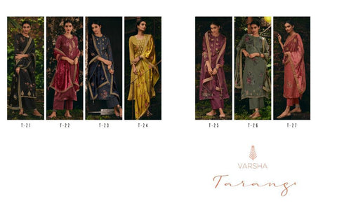 Varsha Presents Tarang Satin Printed Embroidery Work Fancy Designer Salwar Suits