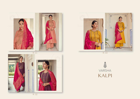 Varsha Launched Kalpi Tusser Silk Embroidery Work Fancy Designer Salwar Suits