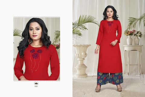 Vrunda Tex Launched Riddhi Heavy Rayon Stylish Designer Kurtis With Plazzo