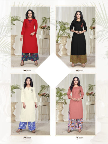 Vrunda Tex Launched Riddhi Heavy Rayon Stylish Designer Kurtis With Plazzo
