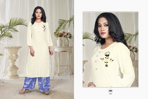 Vrunda Tex Launched Riddhi Heavy Rayon Stylish Designer Kurtis With Plazzo