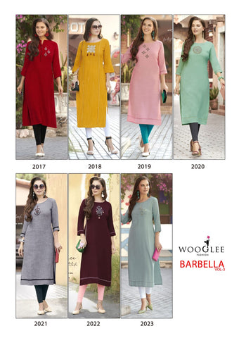 Wooglee Presents Barbella Vol 3 Rayon Fancy Designer Kurtis Collection