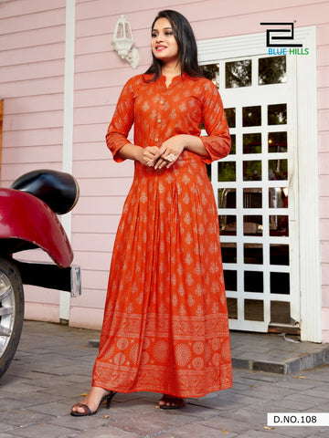 Blue Hills Launched Walkway Vol 5 Rayon Fabric Fancy Designer Gown Type Kurtis Collection