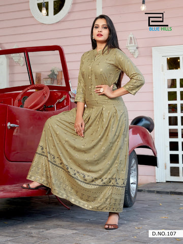 Blue Hills Launched Walkway Vol 5 Rayon Fabric Fancy Designer Gown Type Kurtis Collection