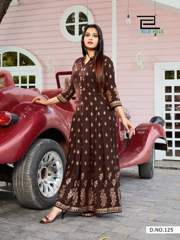 Blue Hills Launched Walkway Vol 5 Rayon Fabric Fancy Designer Gown Type Kurtis Collection