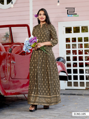 Blue Hills Launched Walkway Vol 5 Rayon Fabric Fancy Designer Gown Type Kurtis Collection