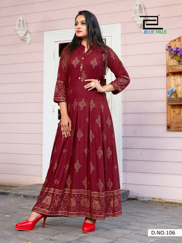 Blue Hills Launched Walkway Vol 5 Rayon Fabric Fancy Designer Gown Type Kurtis Collection