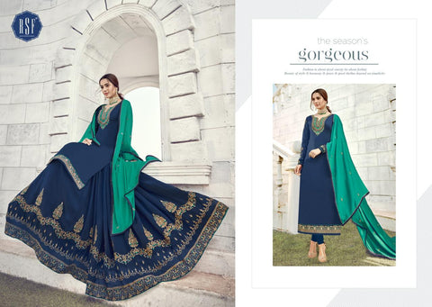 RSF LAUNCHES MANDORA VOL.2 SATIN GEORGETTE HEAVY WORK DRESS MATERIAL
