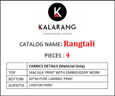 Kalarang Fashion Rangtali Jam Silk Embroidery Work Suit