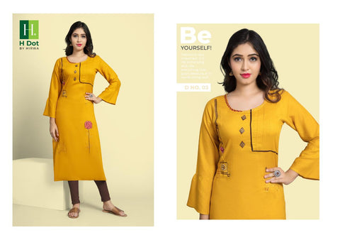 Hirwa Launched Cocktail Rayon Slub Embroidery Stylish Designer Kurtis Collection