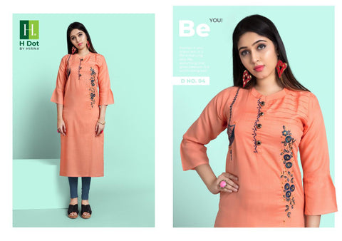 Hirwa Launched Cocktail Rayon Slub Embroidery Stylish Designer Kurtis Collection