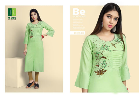 Hirwa Launched Cocktail Rayon Slub Embroidery Stylish Designer Kurtis Collection