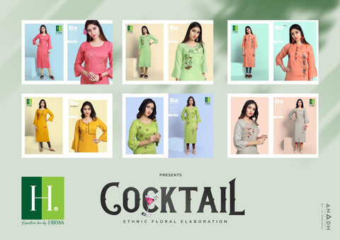 Hirwa Launched Cocktail Rayon Slub Embroidery Stylish Designer Kurtis Collection
