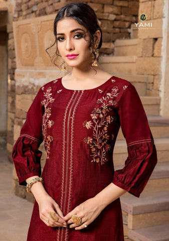 Yami Fashion Reshami Viscose Cotton Stylish Designer Kurti Collection With Plazoo
