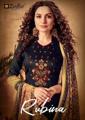 Zulfat Designer Studio Rubina Jam Cotton Digital Printed Embroidered Salwar Suit