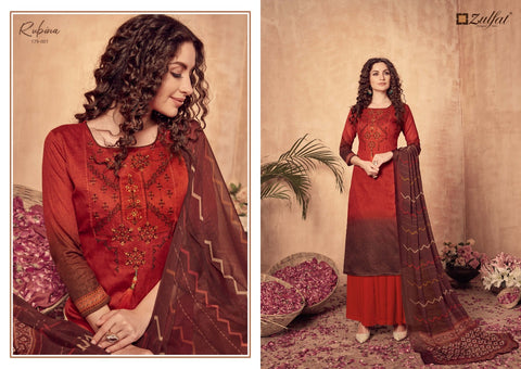 Zulfat Designer Studio Rubina Jam Cotton Digital Printed Embroidered Salwar Suit