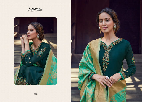 Amyra Designer Mannat Satin Georgette Embroided Diamond Work Suit