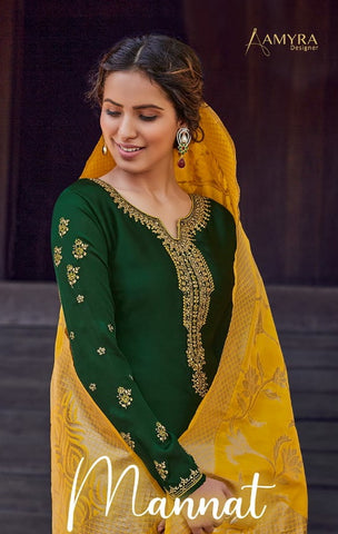 Amyra Designer Mannat Satin Georgette Embroided Diamond Work Suit