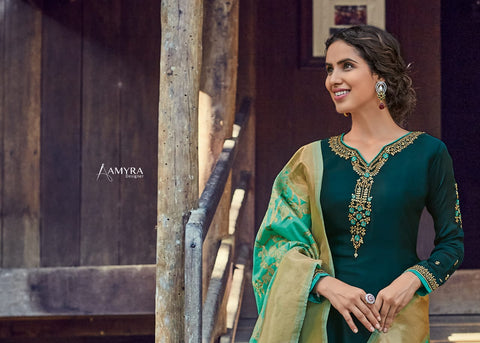 Amyra Designer Mannat Satin Georgette Embroided Diamond Work Suit