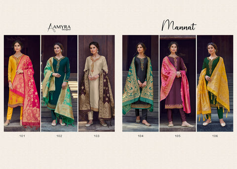 Amyra Designer Mannat Satin Georgette Embroided Diamond Work Suit