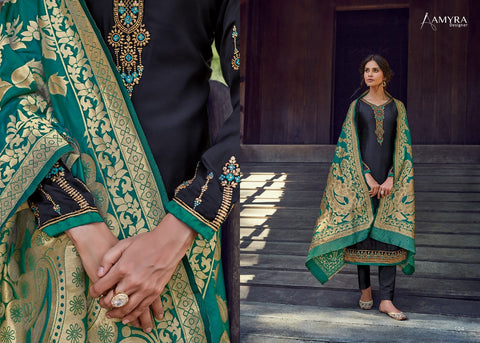 Amyra Designer Mannat Satin Georgette Embroided Diamond Work Suit
