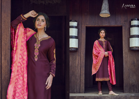 Amyra Designer Mannat Satin Georgette Embroided Diamond Work Suit