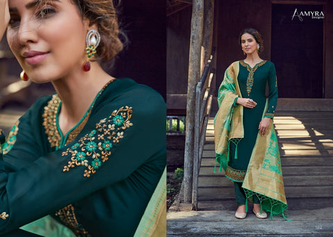 Amyra Designer Mannat Satin Georgette Embroided Diamond Work Suit