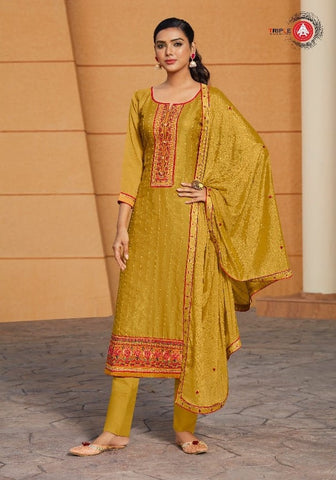 Triple Aaa Presents Khwab Modal Satin Embroidery Work Fancy Designer Salwar Suits