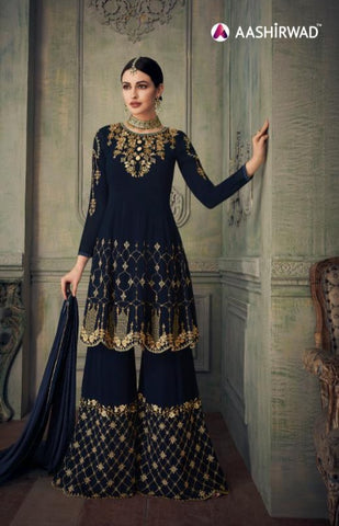 Aashirwad Creation Launched Simona Sharara Georgette Heavy Work Fancy Desinger Salwar Suits