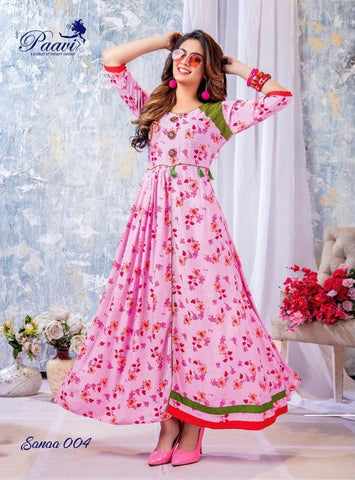 Paavi Presents Sanaa Rayon Printed Stylish Designer Kurtis Collection