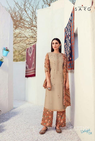 Sarg Presents Earthy Delight Viscose Printed Embroidery Work Fancy Designer Salwar Suits