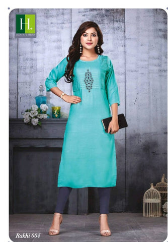 Hirwa Launched Rakhi Vol 3 Rayon Embroidery Work Fancy Designer Kurtis Collection