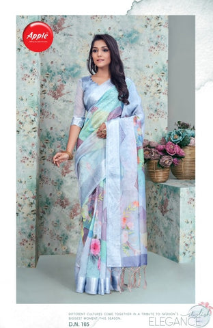 Apple Saree Launched Oregano Organza Printed Fancy Designer Sarees