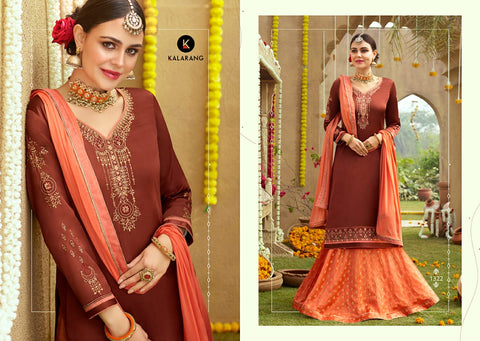 Kalarang Blue Berry Modal Satin Silk With Embroidered Salwar Suits