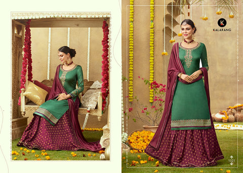 Kalarang Blue Berry Modal Satin Silk With Embroidered Salwar Suits