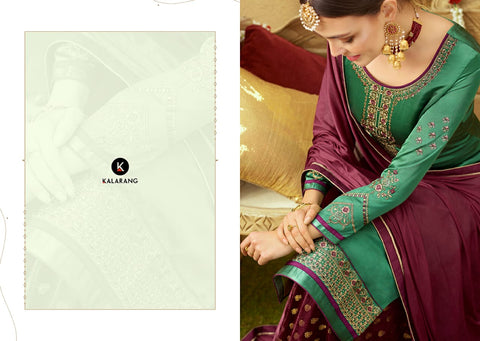Kalarang Blue Berry Modal Satin Silk With Embroidered Salwar Suits