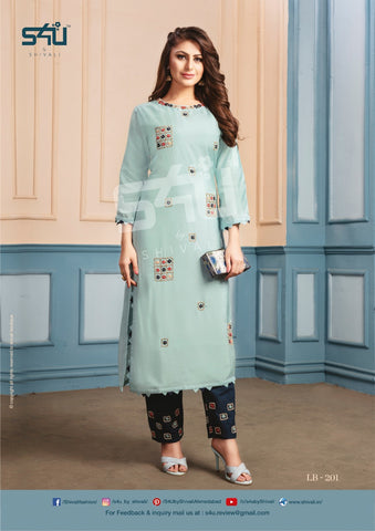 Buy Kurti Pants with Dupatta Full Stitch with Embroidery Work for Party,  Festive (Teal) at Amazon.in